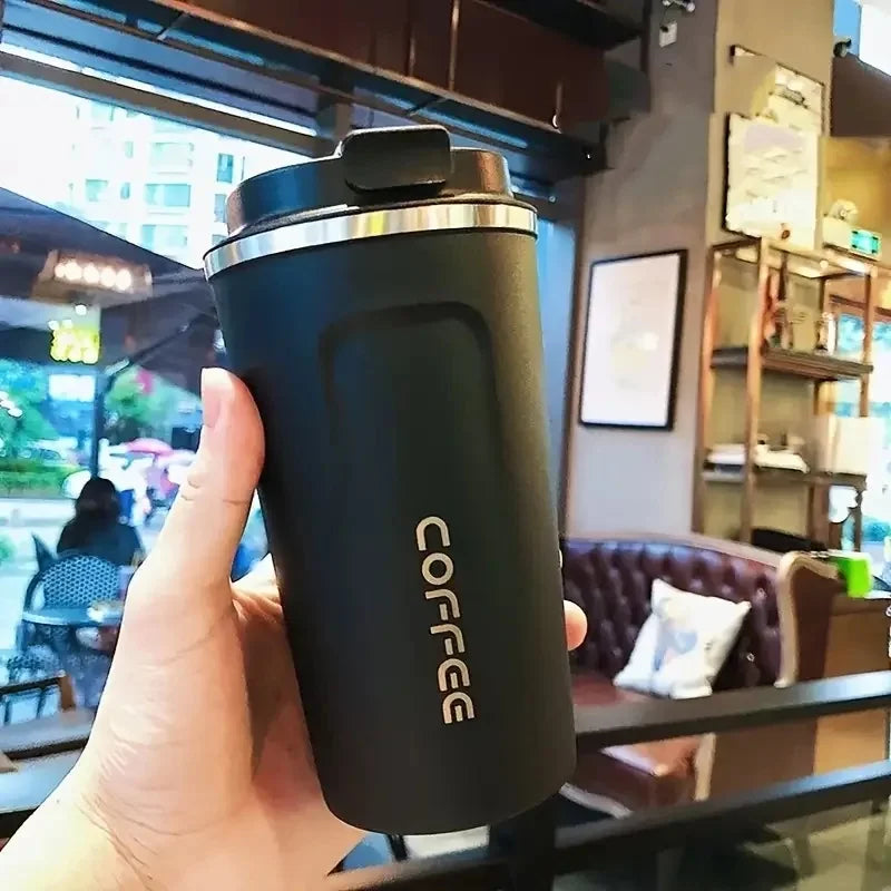 Coffee travel cup, leak proof stainless steel reusable thermos, matte surface - long-lasting thermal insulation