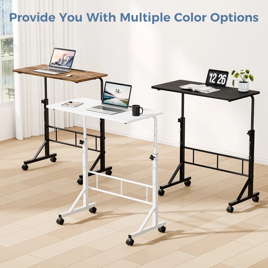 Adjustable Height Mobile Desk with Locking Wheels & Pin-Lock Portable Heavy-Duty Computer Desk Laptop Workstation for Walking Pad Treadmill Home Office