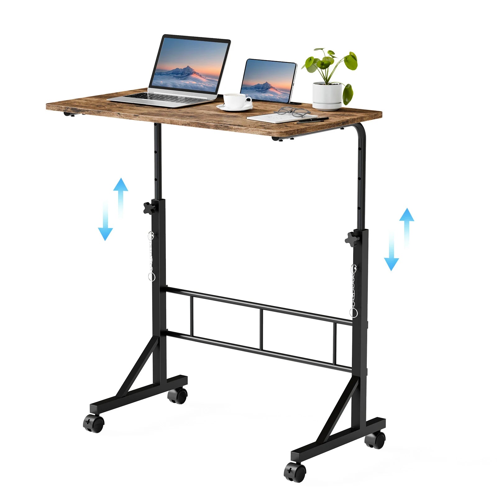 Adjustable Height Mobile Desk with Locking Wheels & Pin-Lock Portable Heavy-Duty Computer Desk Laptop Workstation for Walking Pad Treadmill Home Office