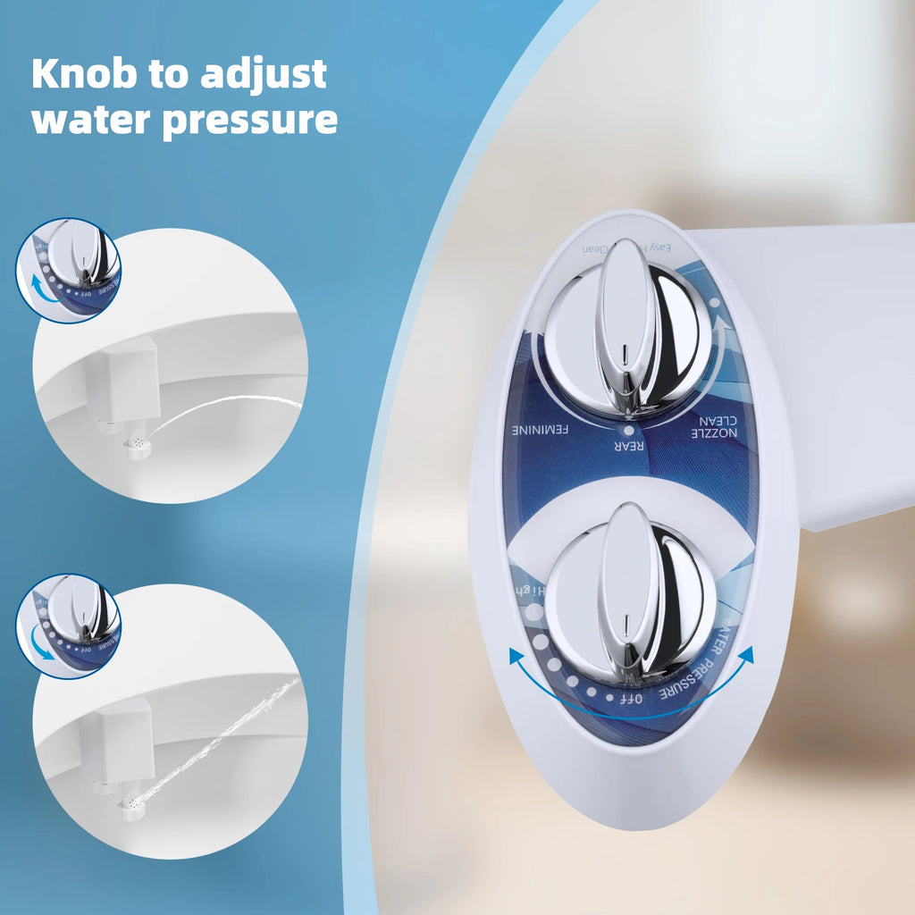 Dual Nozzle Bidet Attachment For Toilet - Non-electric Cleaning Feminine And Rear Wash Water Pressure Control Sprayer Cold Water
