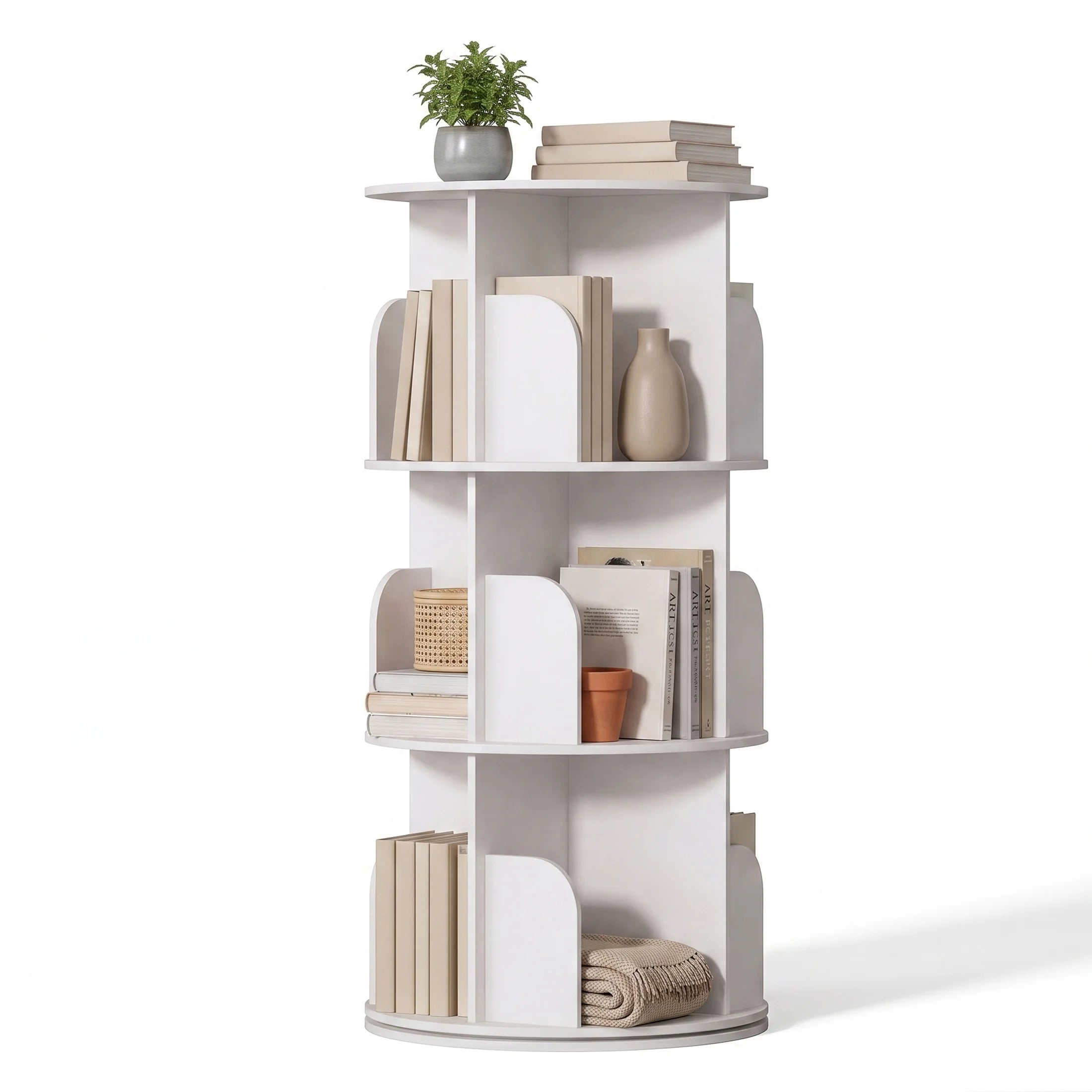 JHK 3-4 Tier Rotating Storage Bookshelf 360° Display Revolving Bookcase  Freestanding Vertical Corner Book Shelf for Bedroom Living Room