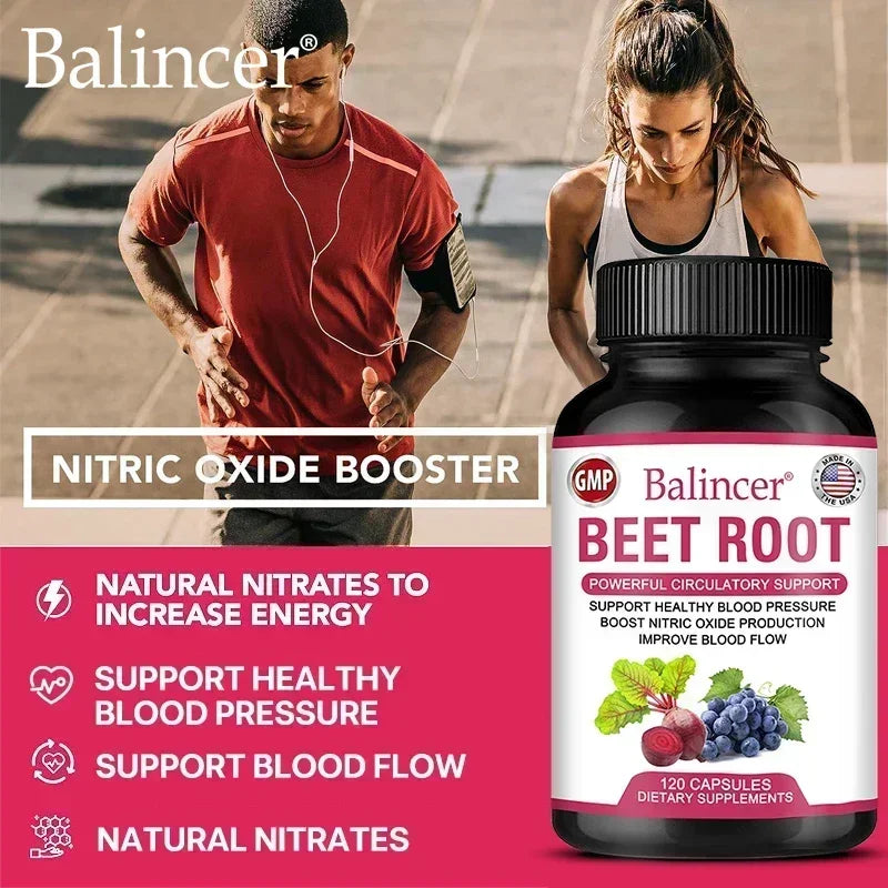 Beetroot Capsules Organic Beetroot Powder Extract + Black Pepper Nitric Oxide Production Blood Circulation Blood Pressure Health