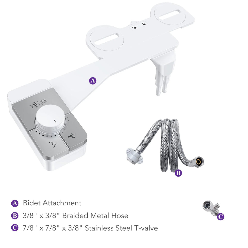 Ultra-Slim Bidet Attachment for Toilet – Non-Electric Dual Nozzle (Rear + Feminine Wash) with Adjustable Pressure, Self-Cleaning, Easy 10-Minute Install