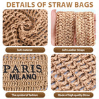 Straw Beach Bags for Women - Women Beach Handmade Woven Tote Bag, Summer Mesh Hollow Shoulder Bag for Holiday