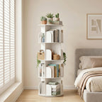 JHK 3-4 Tier Rotating Storage Bookshelf 360° Display Revolving Bookcase  Freestanding Vertical Corner Book Shelf for Bedroom Living Room