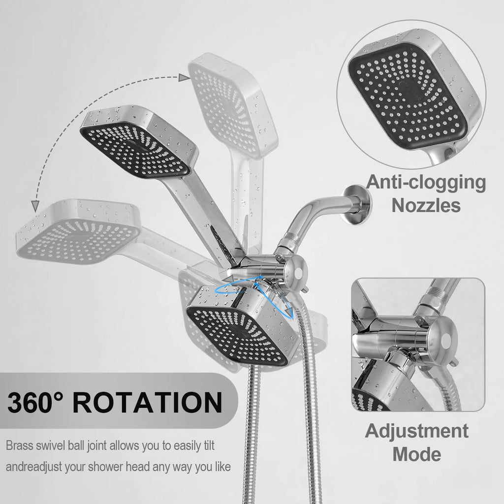 2-in-1 High Flow Rainfall and Handheld Shower Headset