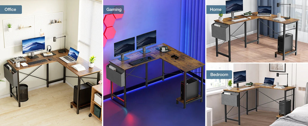 Gaming Corner 50 Inch Office Writing PC Wooden Table with CPU Storage Shelf & Side Bag for Home Office Bedroom