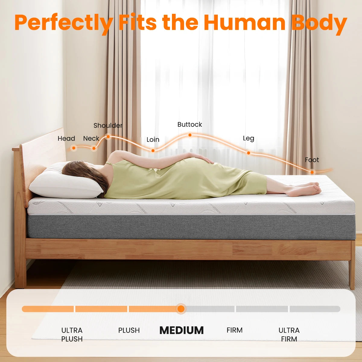 Memory Foam Mattress，Medium Firm  with Bamboo Cool & Washable Cover - CertiPUR-US Certified for Support