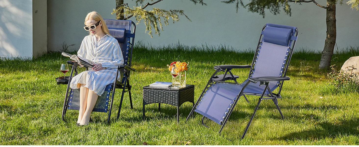Set of 2 Zero Gravity Recliner Chair – Folding Portable Lounge for Camping, Patio & Outdoor Garden with Cup Holder Tray & Removable Cushion