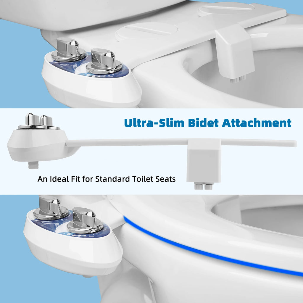 Dual Nozzle Bidet Attachment For Toilet - Non-electric Cleaning Feminine And Rear Wash Water Pressure Control Sprayer Cold Water