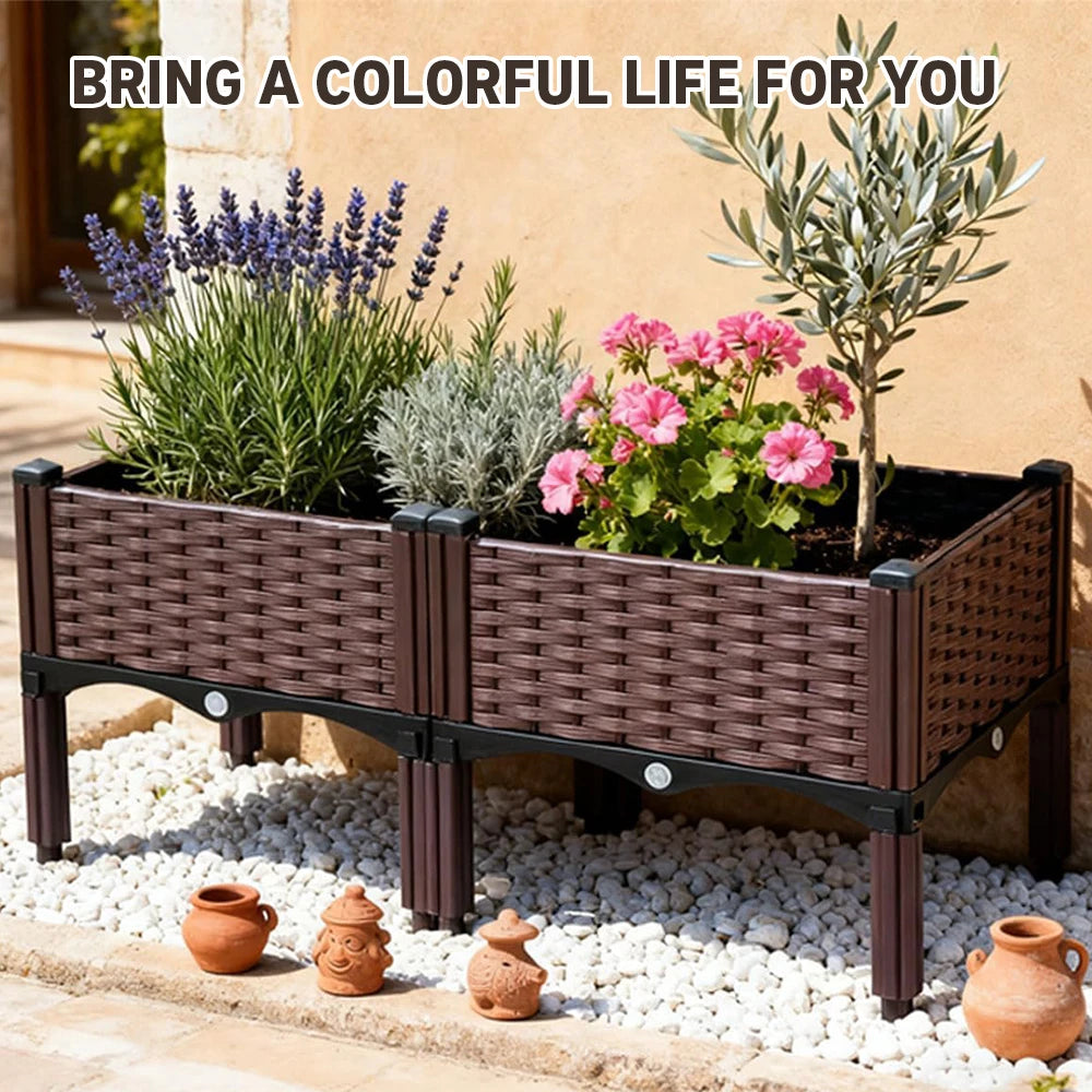 2 Garden/Balcony/Outdoor Patio Planting Box with Bracket Vegetable Flower Planting Raised Container Home Courtyard Plant Planter