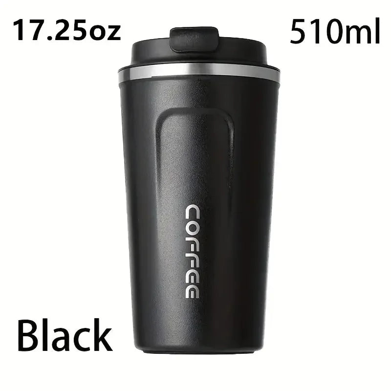 Coffee travel cup, leak proof stainless steel reusable thermos, matte surface - long-lasting thermal insulation