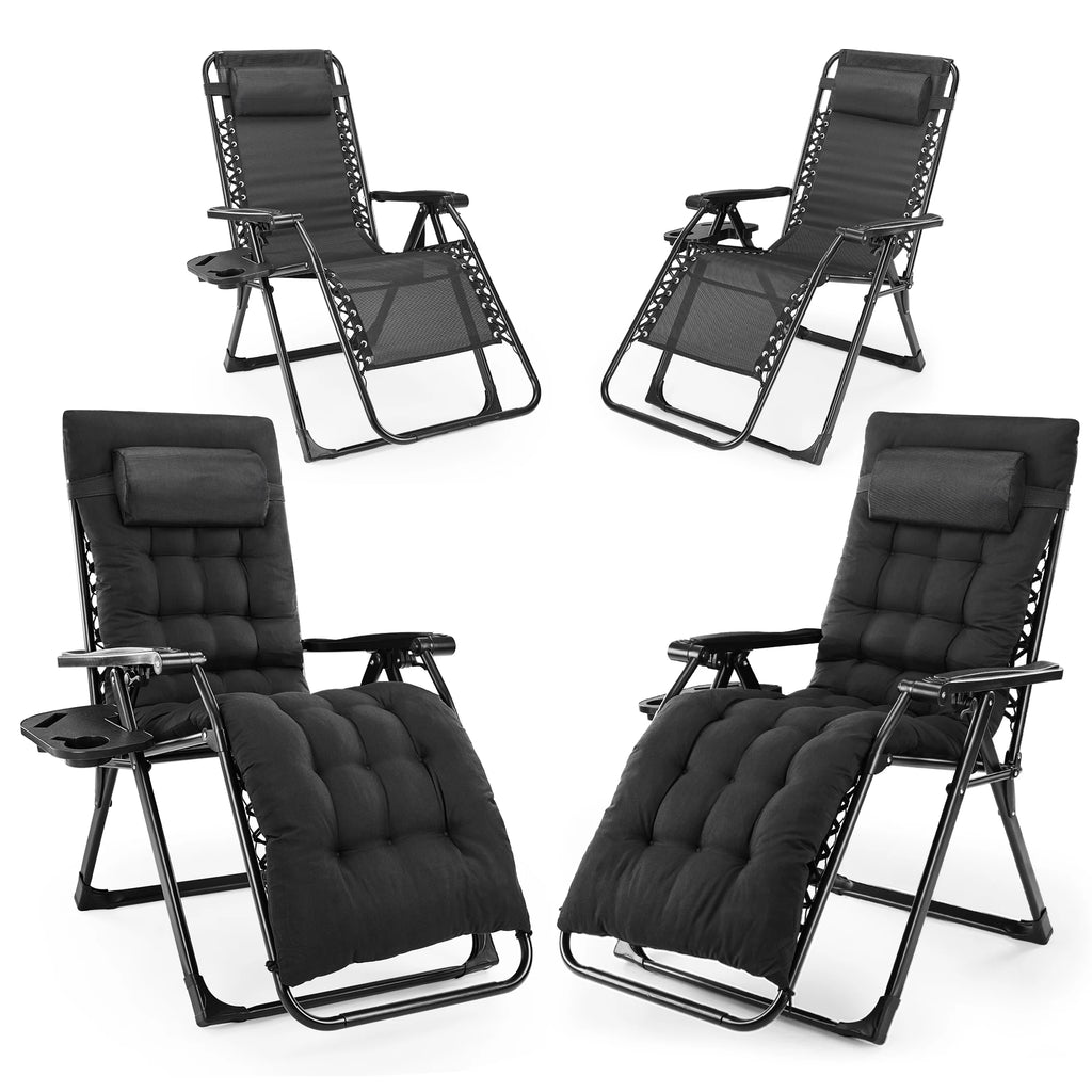 Zero Gravity Recliner Chair – Folding Portable Lounge for Camping, Patio & Outdoor Garden with Cup Holder Tray & Removable Cushion