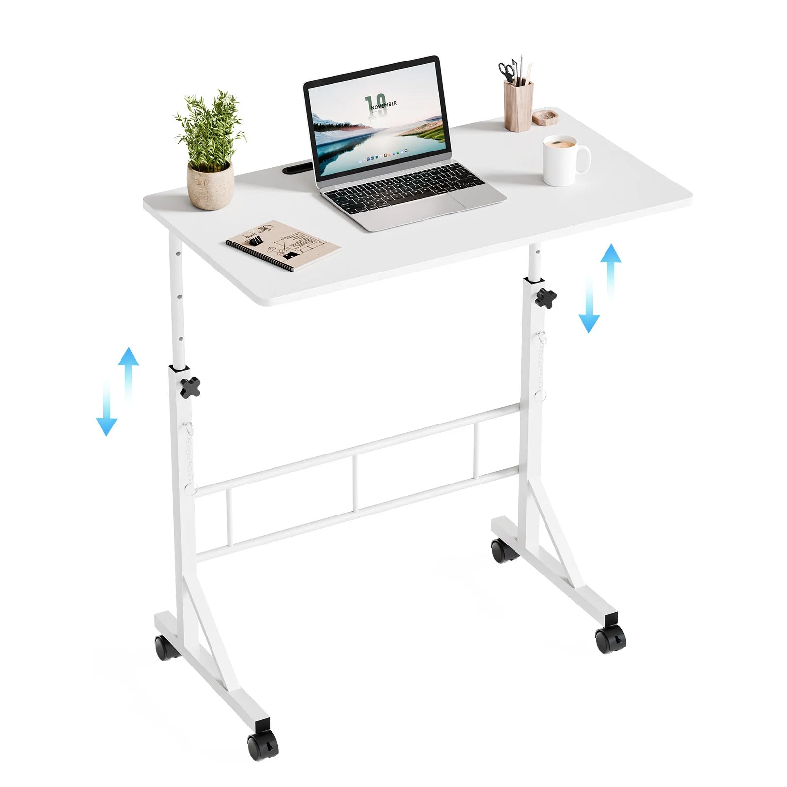 Adjustable Height Mobile Desk with Locking Wheels & Pin-Lock Portable Heavy-Duty Computer Desk Laptop Workstation for Walking Pad Treadmill Home Office