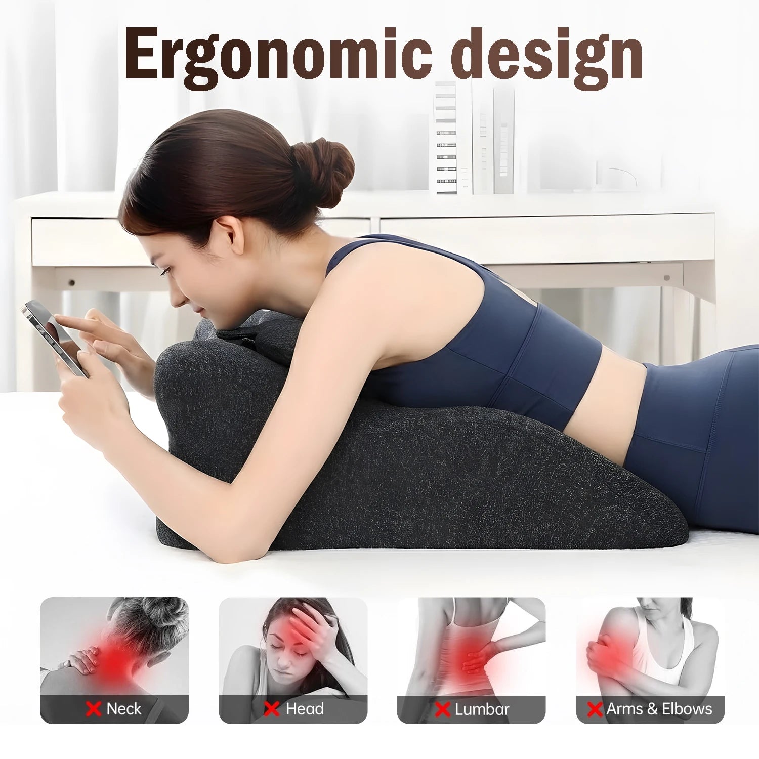 Ergonomic Memory Foam Wedge Pillow, 27° Angled Support for Neck and Waist, Multi-Position Support Pillow (Deep Grey)