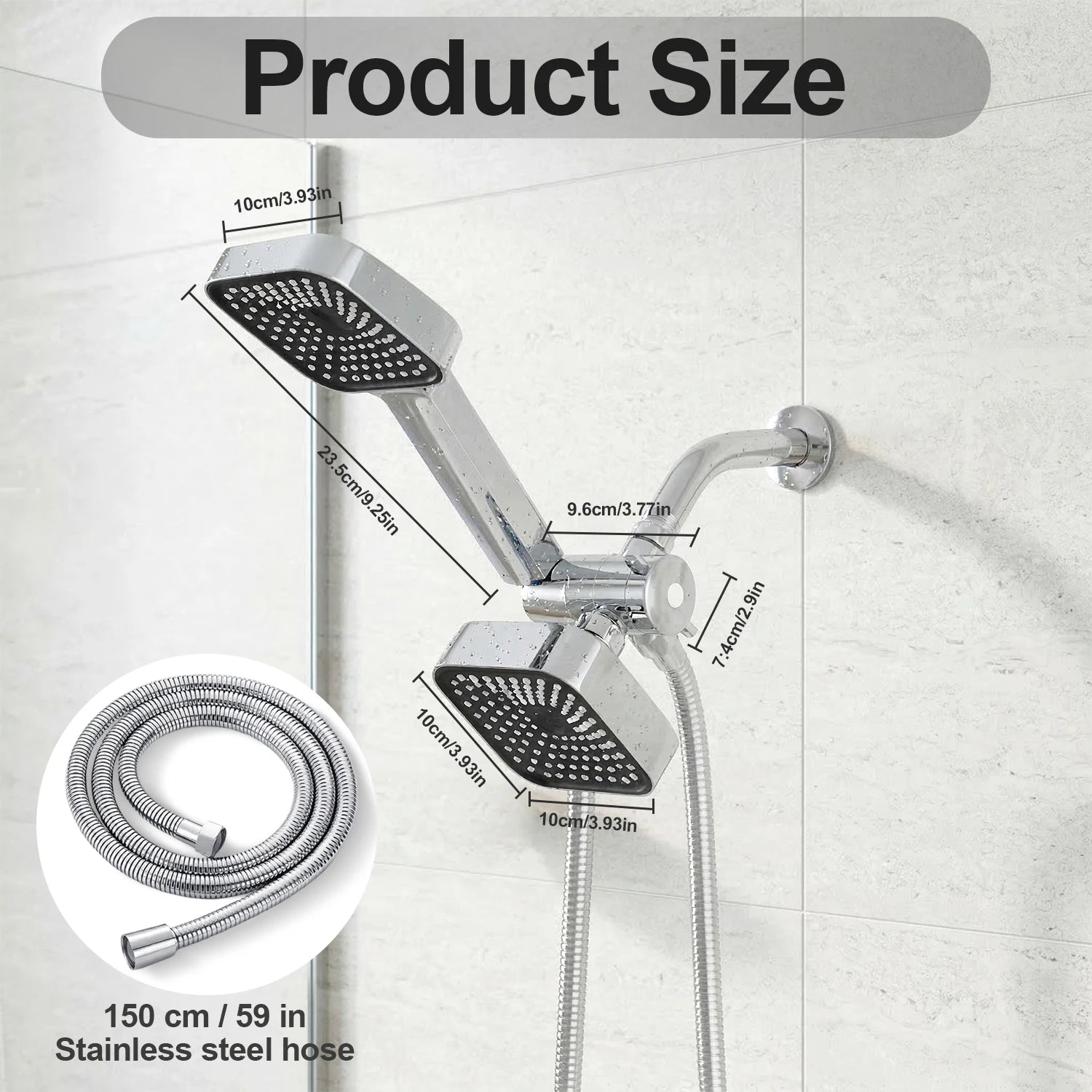 2-in-1 High Flow Rainfall and Handheld Shower Headset