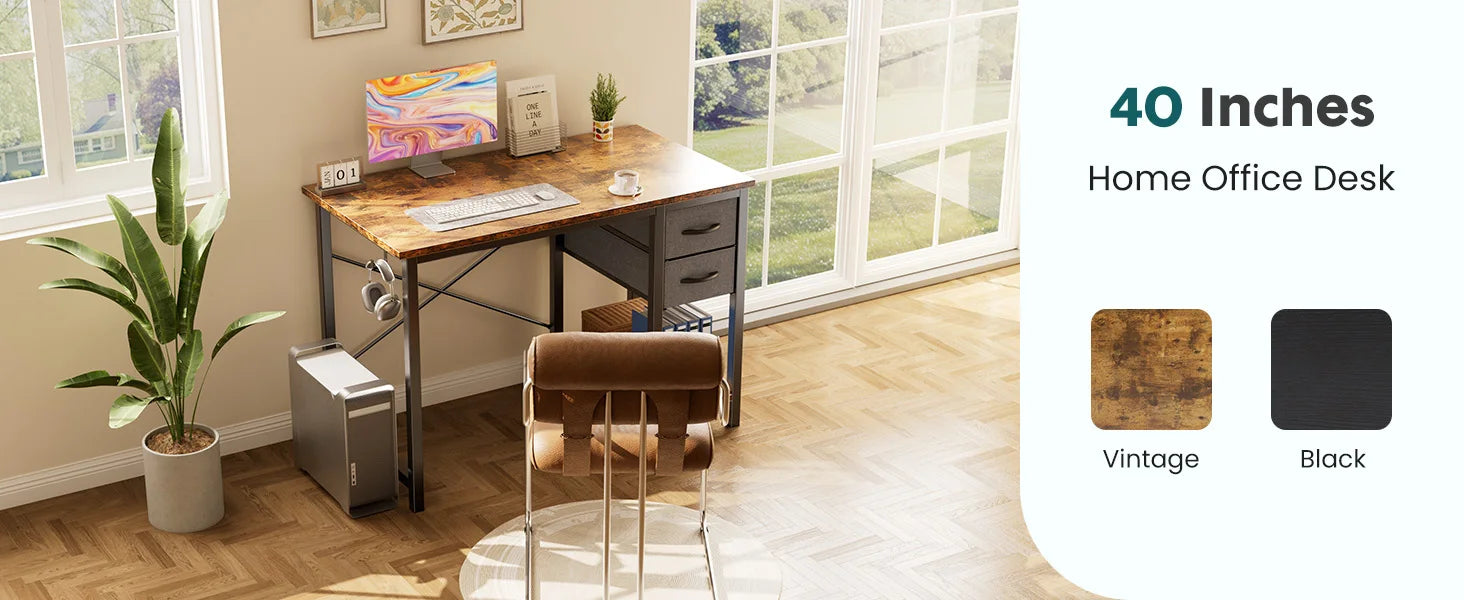 47IN Computer Desk with 2 Drawers For Study Office Gaming Wood Table with Adjustable Position Drawers Modern Work Table