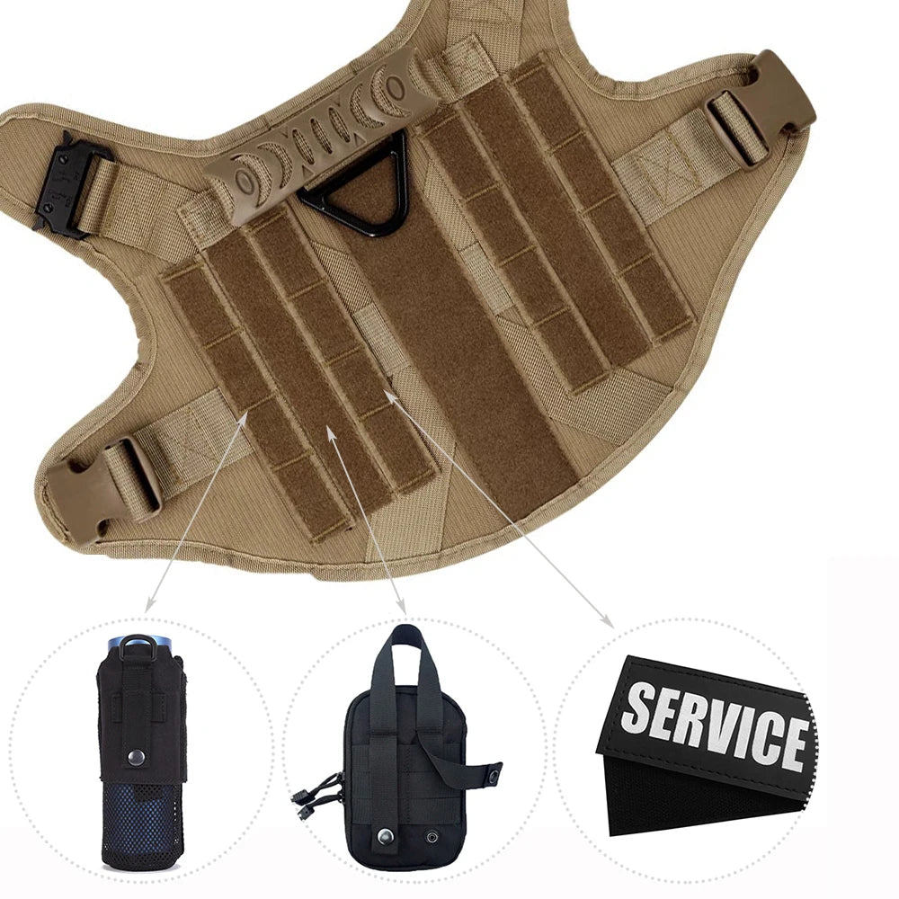 Heavy-Duty Tactical No-Pull Harness with Quick Release Buckles, Front and Back D-Rings with Optional Accessories