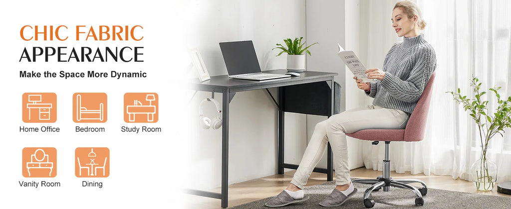 Armless Small Desk Office Chair Cute Vanity Swivel Chair with Back Modern Fabric with Wheels Swivel Task Home Gaming Chair