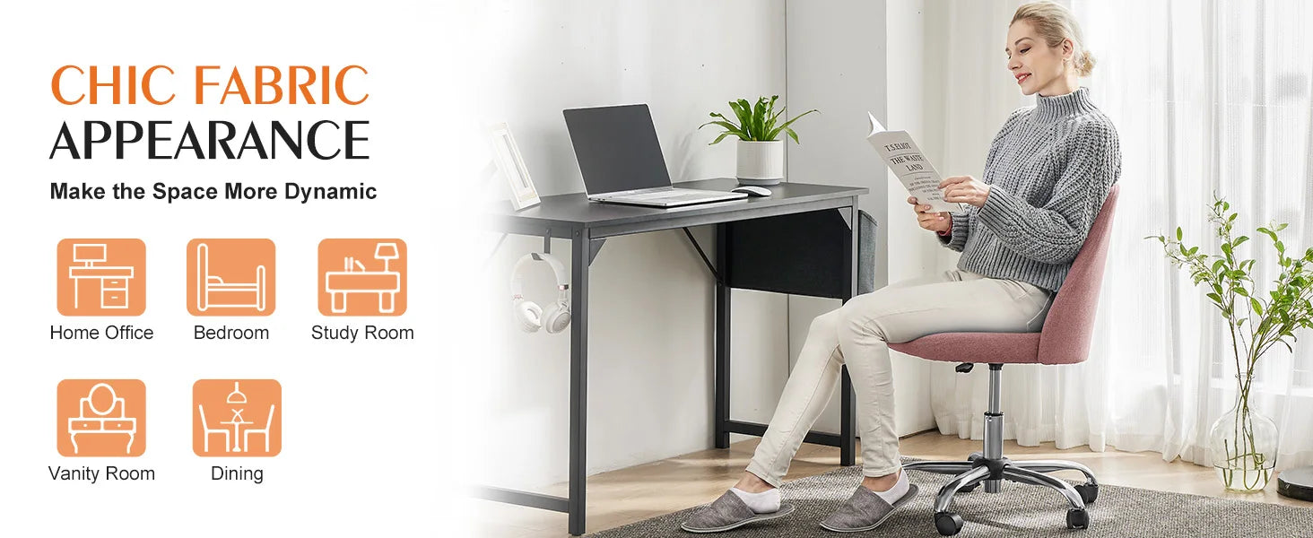 Armless Small Desk Office Chair Cute Vanity Swivel Chair with Back Modern Fabric with Wheels Swivel Task Home Gaming Chair