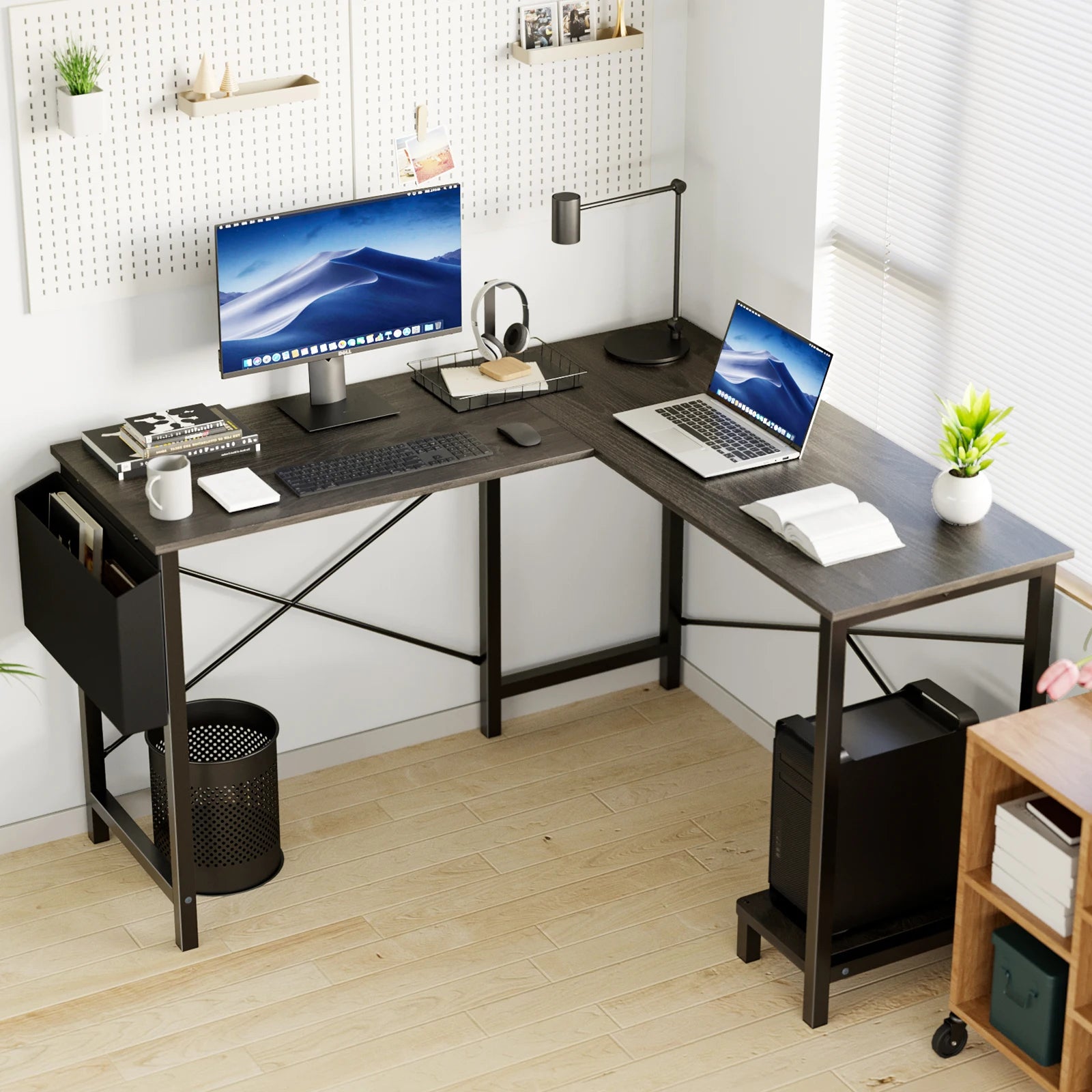 Gaming Corner 50 Inch Office Writing PC Wooden Table with CPU Storage Shelf & Side Bag for Home Office Bedroom