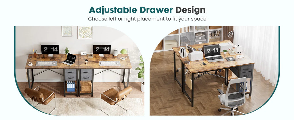 47IN Computer Desk with 2 Drawers For Study Office Gaming Wood Table with Adjustable Position Drawers Modern Work Table