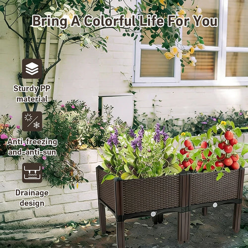 2 Garden/Balcony/Outdoor Patio Planting Box with Bracket Vegetable Flower Planting Raised Container Home Courtyard Plant Planter