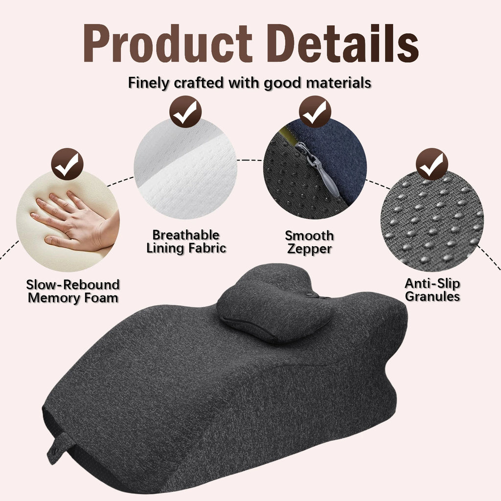 Ergonomic Memory Foam Wedge Pillow, 27° Angled Support for Neck and Waist, Multi-Position Support Pillow (Deep Grey)