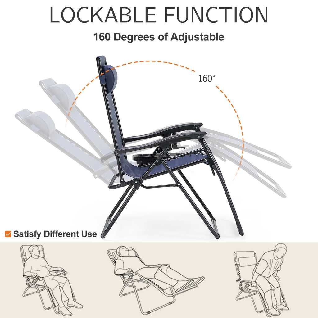 Set of 2 Zero Gravity Recliner Chair – Folding Portable Lounge for Camping, Patio & Outdoor Garden with Cup Holder Tray & Removable Cushion