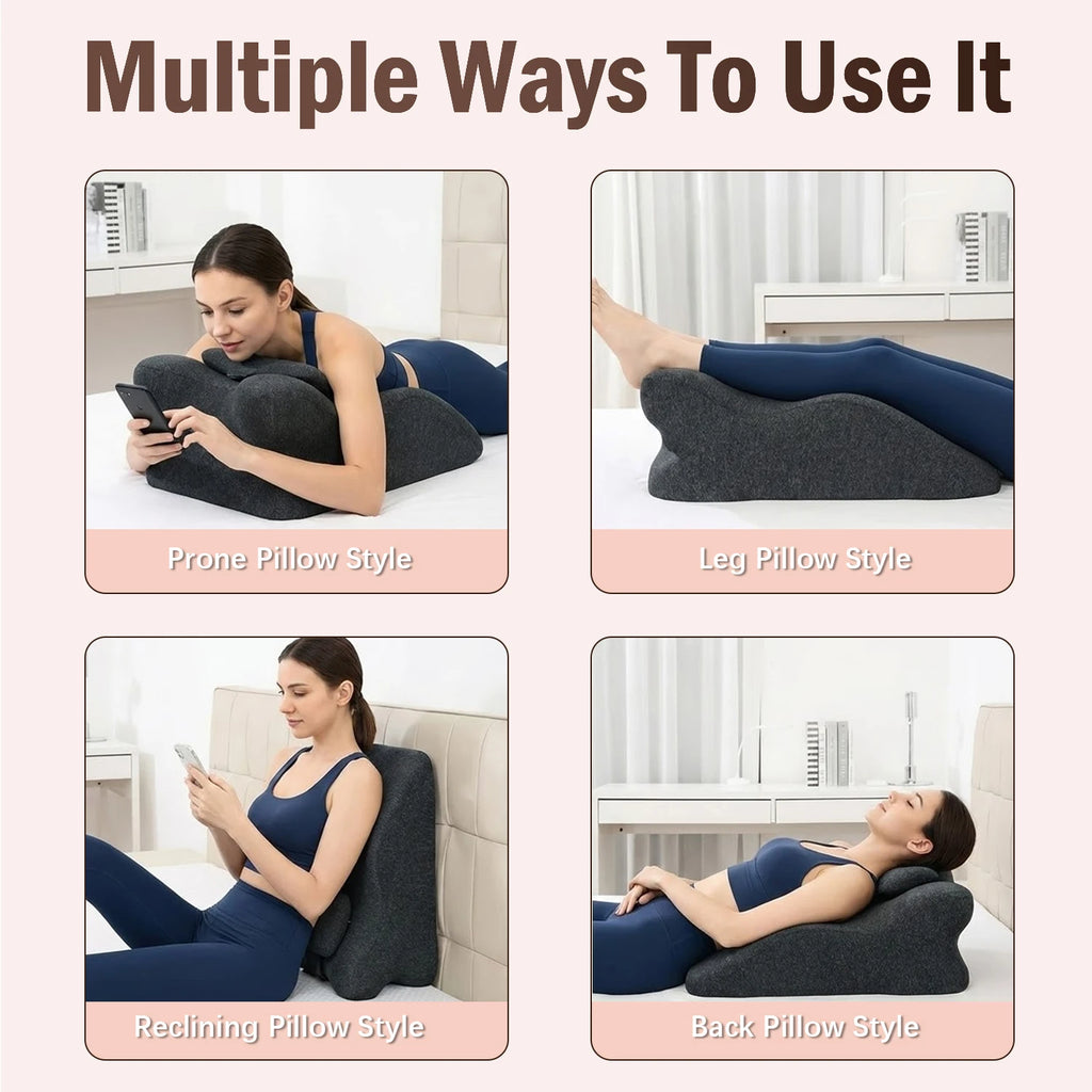 Ergonomic Memory Foam Wedge Pillow, 27° Angled Support for Neck and Waist, Multi-Position Support Pillow (Deep Grey)