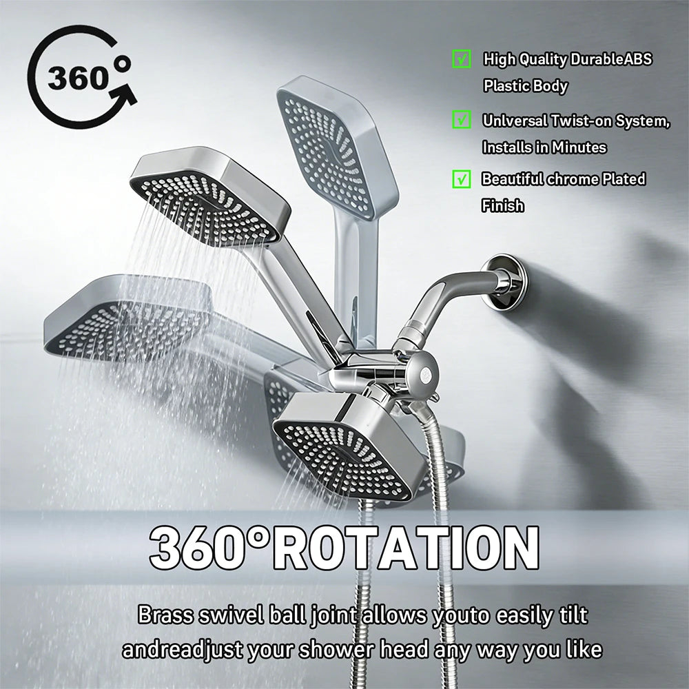 A High-Flow Large Nozzle and Handheld Shower Head, Two-In-One Shower Set, Shower Long Hose, Three-Way Water Distributor Bathroom