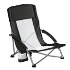 Portable Lightweight Low Camping Beach Chair Mesh Back Padded Armrests Folding Beach Chair with Cup Holder Storage Pocket for Camp Picnic Lawn