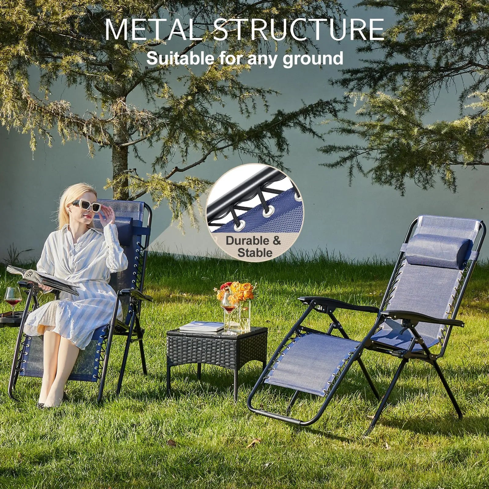 Set of 2 Zero Gravity Recliner Chair – Folding Portable Lounge for Camping, Patio & Outdoor Garden with Cup Holder Tray & Removable Cushion