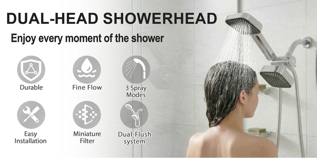 2-in-1 High Flow Rainfall and Handheld Shower Headset