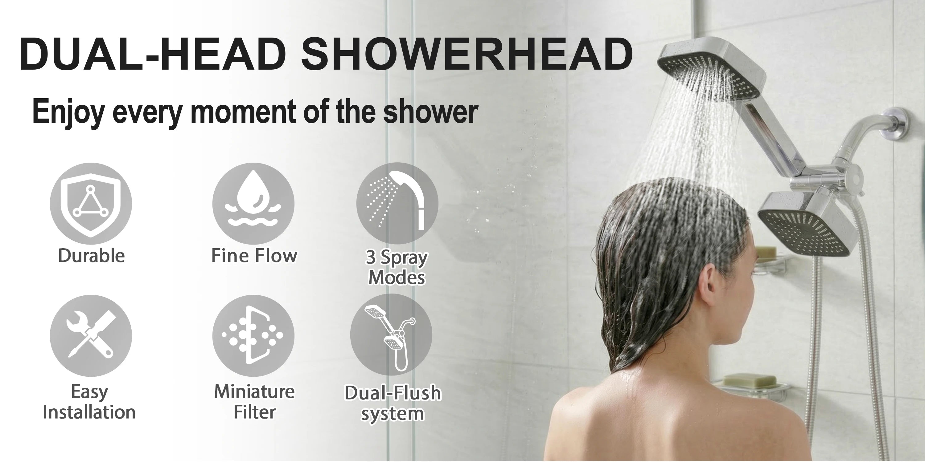 2-in-1 High Flow Rainfall and Handheld Shower Headset