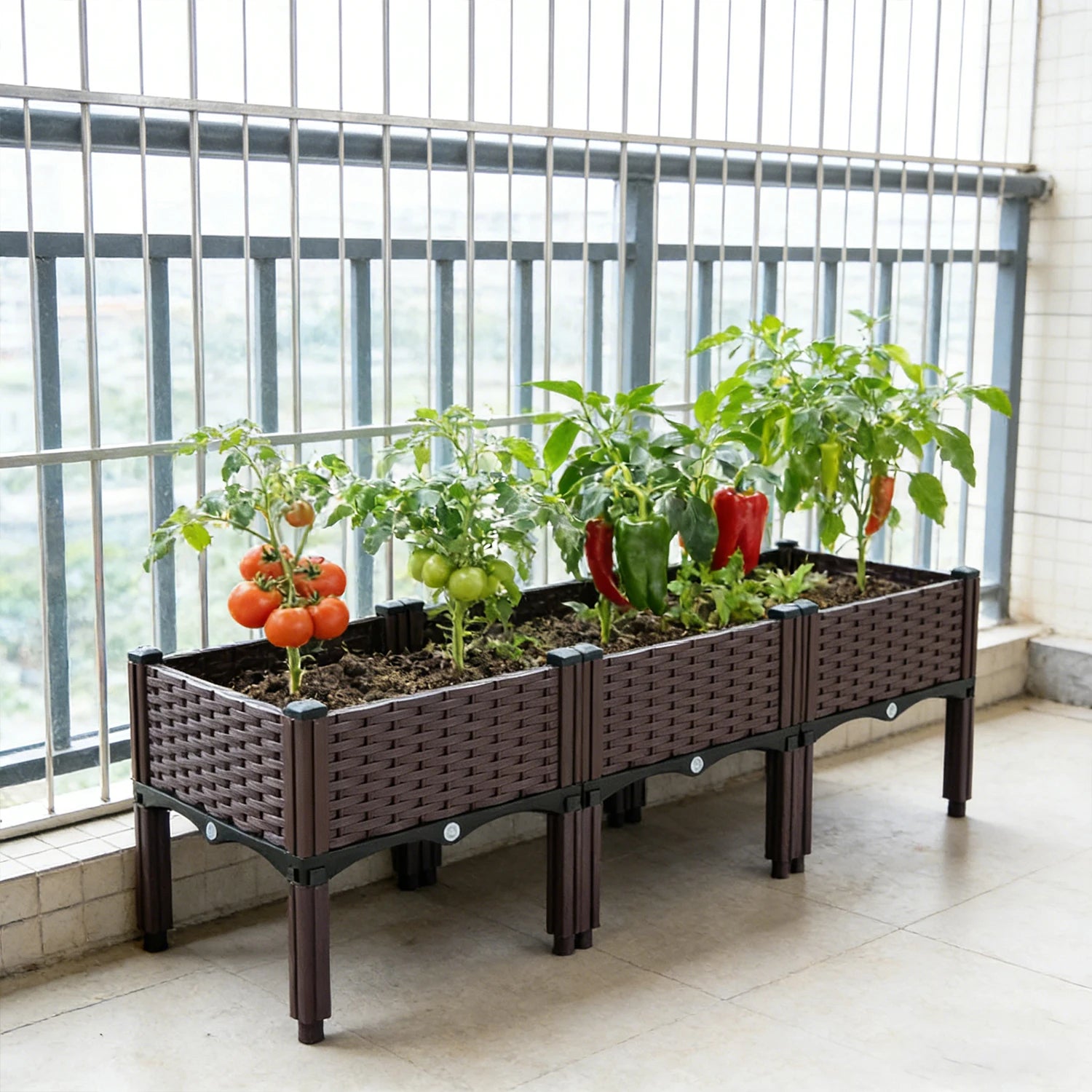 3pcs Vegetable Flower Raised Garden Container with Legs Elevated Planter Boxe withDrain Outlet for Indoor/Outdoor/Garden/Balcony