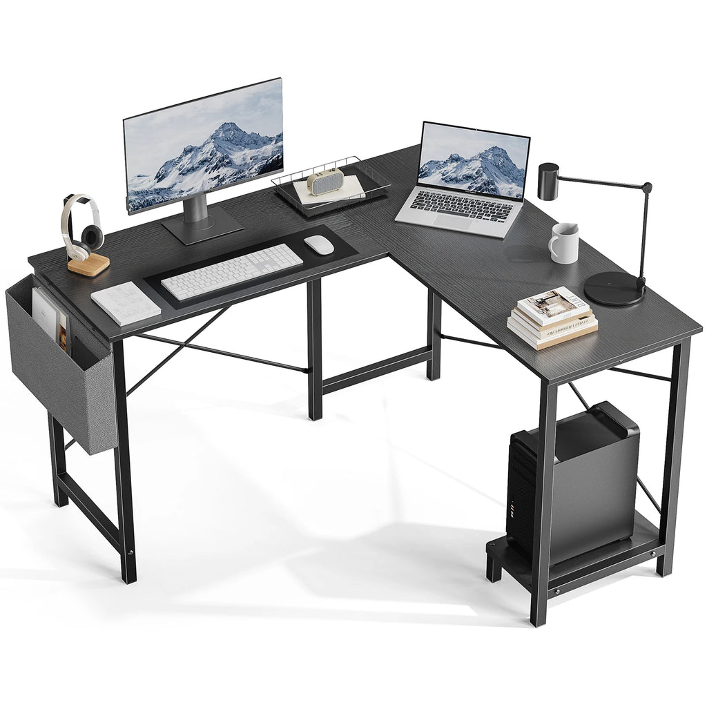 Gaming Corner 50 Inch Office Writing PC Wooden Table with CPU Storage Shelf & Side Bag for Home Office Bedroom