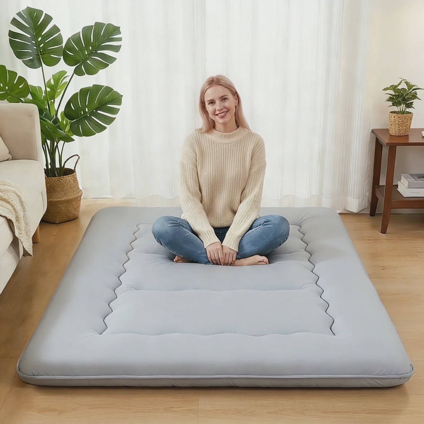 4 Inch Foldable Mattress Twin/Full/Queen - Soft Japanese Futon Floor Bed, Portable Roll Up Mattress with Washable Cover