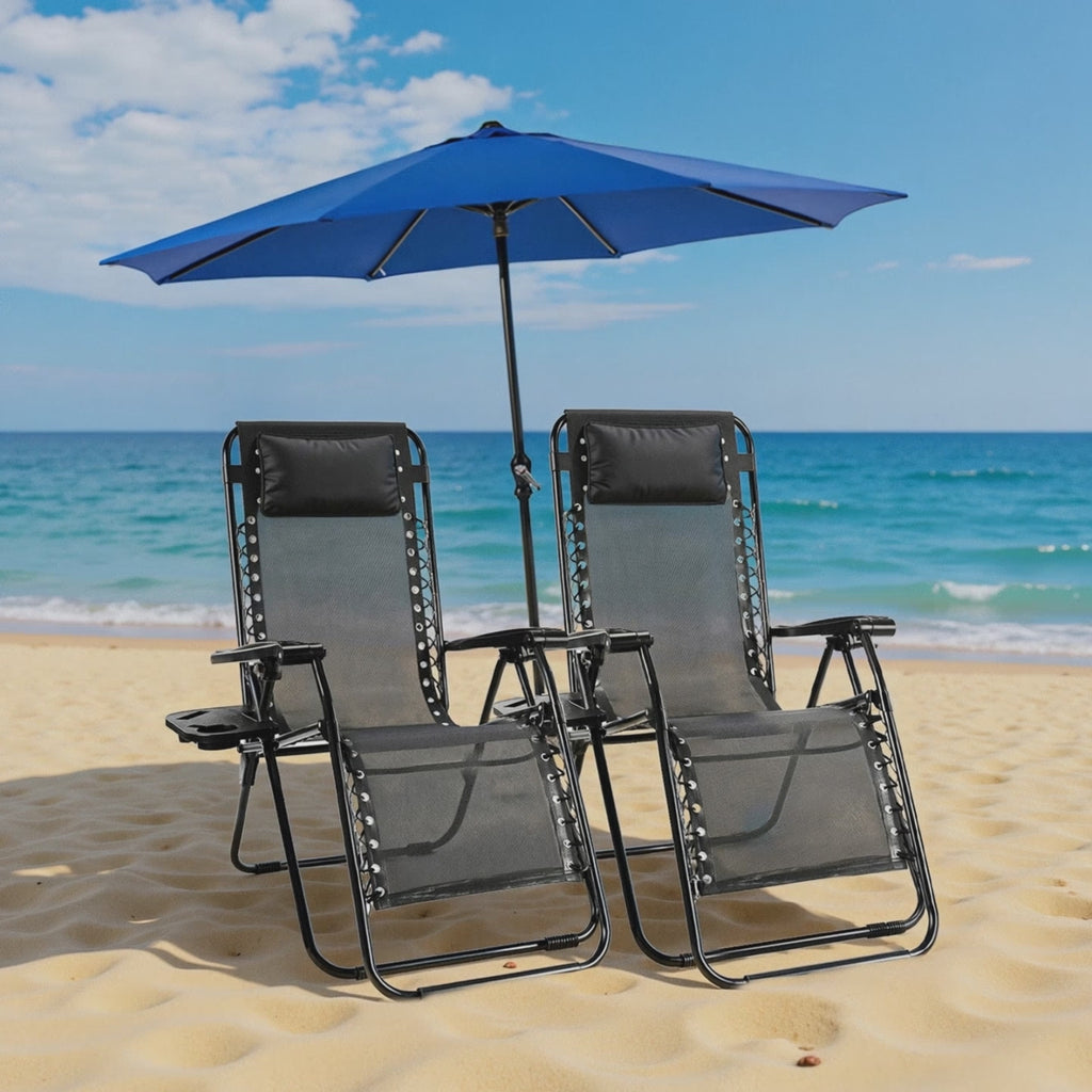 Set of 2 Zero Gravity Recliner Chair – Folding Portable Lounge for Camping, Patio & Outdoor Garden with Cup Holder Tray & Removable Cushion
