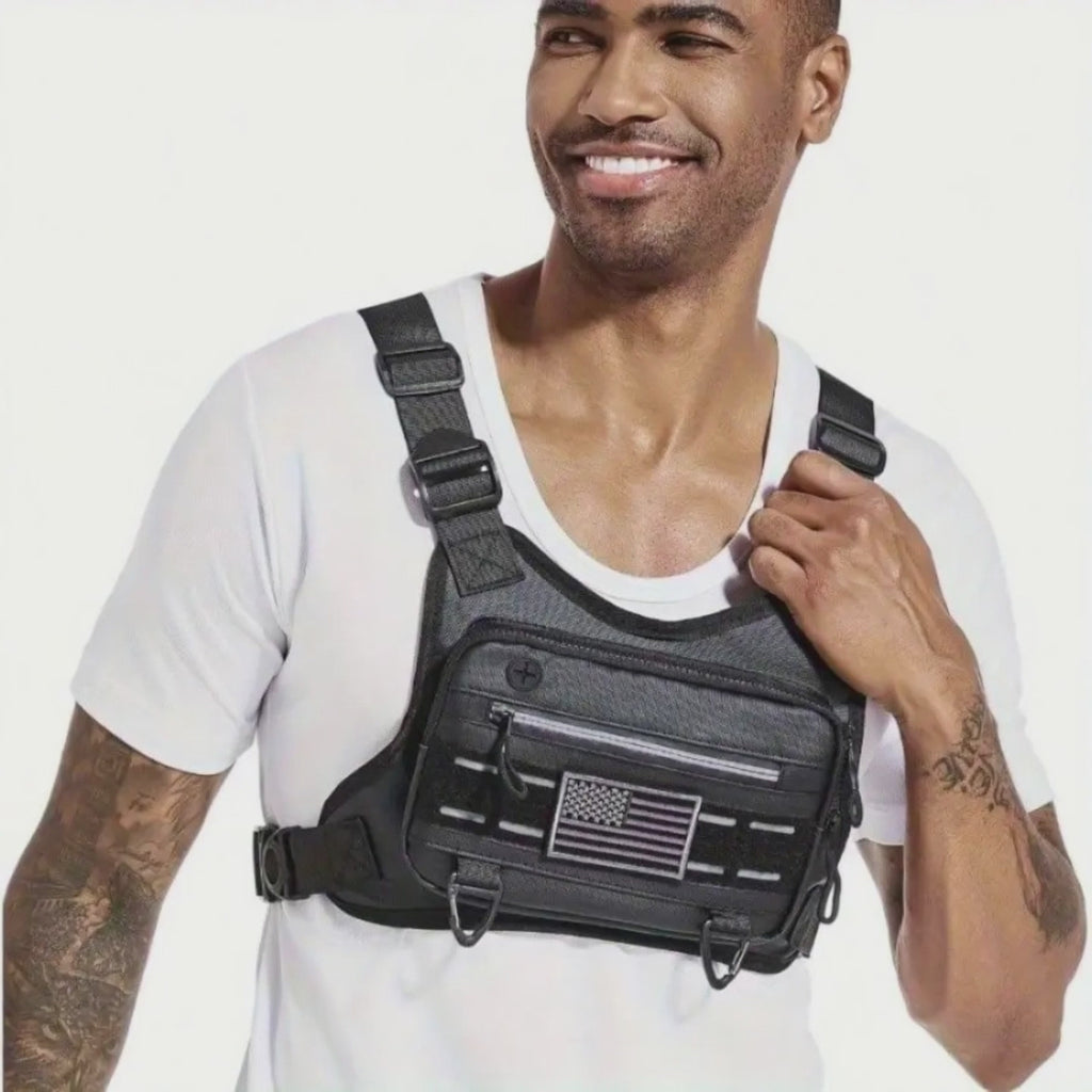 Men's Tactical Chest Pack | Lightweight, Adjustable EDC Running Harness | Multi-Pocket Vest | Breathable EVA Material