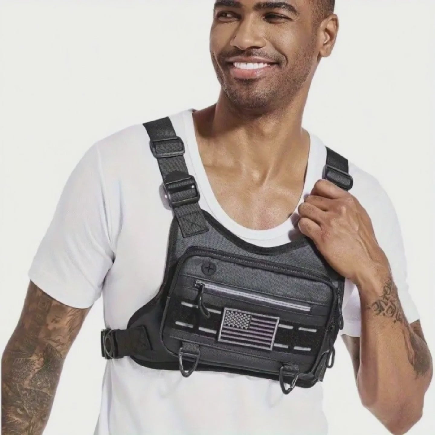 Men's Tactical Chest Pack | Lightweight, Adjustable EDC Running Harness | Multi-Pocket Vest | Breathable EVA Material